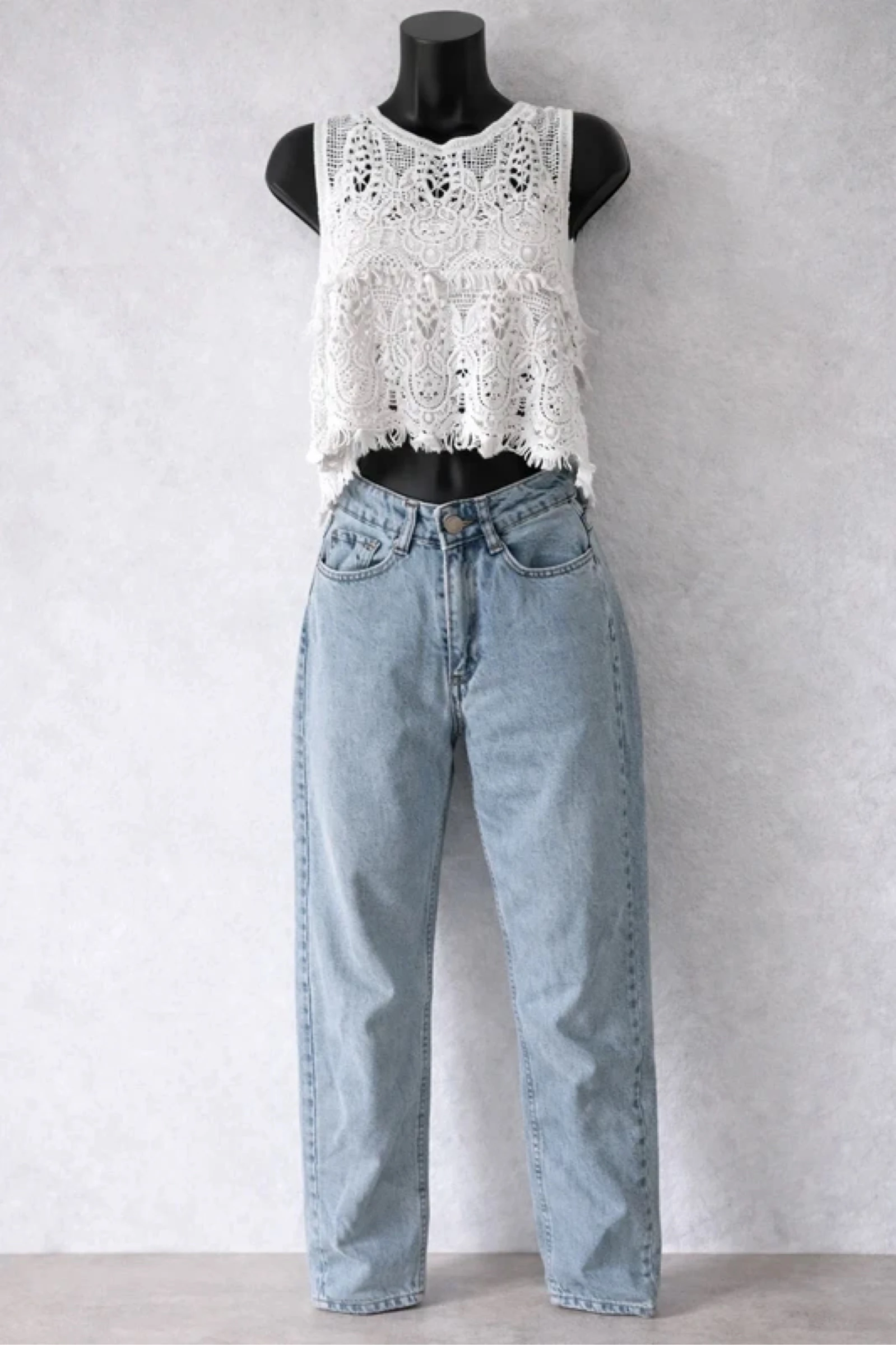 Jean mom taille haute clair – XXS – 100 % coton